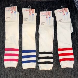 Angelina Women’s Knee High Socks - White with Pink, Blue, Black, Red Stripes